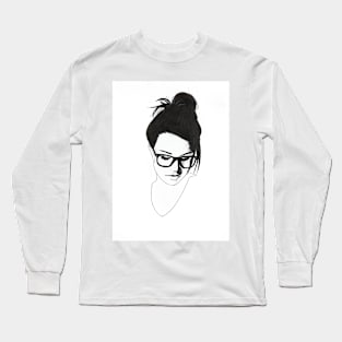 nerdy girl with bun and glasses Long Sleeve T-Shirt